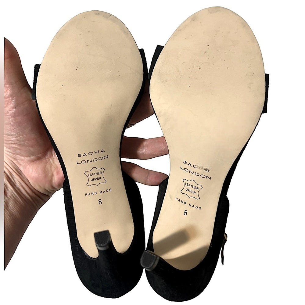 New Sacha London Leather Handmade Black Open-Toe Sandals High Heels - Picture 13 of 14